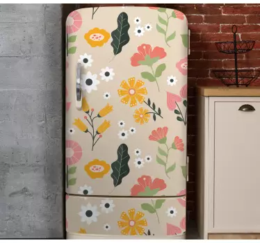 Folie Kühlschrank beiges blumenmuster - TenStickers