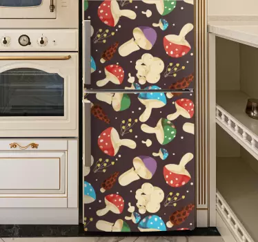 Folie Kühlschrank lebhafte pilzillustration - TenStickers