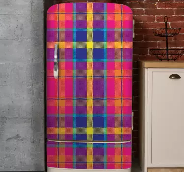 Folie kühlschrank mit buntem karomuster - TenStickers