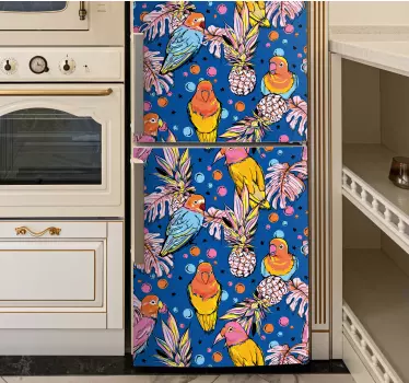 Folie kühlschrank mit buntem papageien design - TenStickers