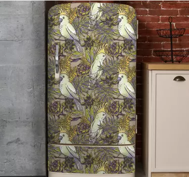 Folie kühlschrank mit buntem wellensittich-muster - TenStickers