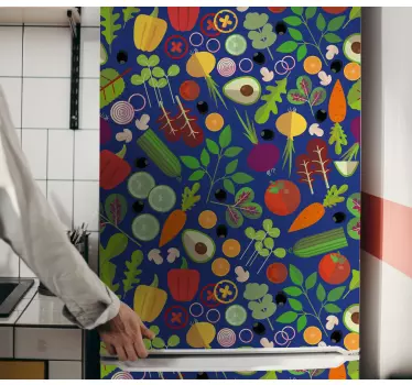 Folie kühlschrank mit bunten gemüse-mustern - TenStickers