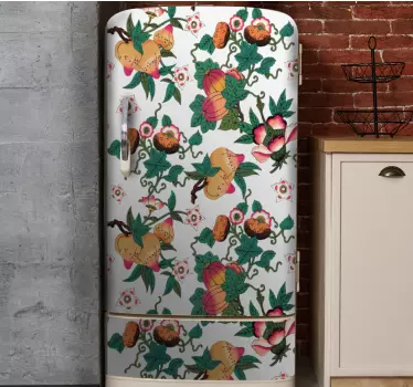 Folie kühlschrank mit floralem früchte-muster - TenStickers