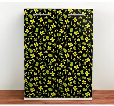 Folie kühlschrank mit floralem schwarzen muster - TenStickers