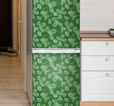 Folie kühlschrank mit grünem blattmuster - TenStickers