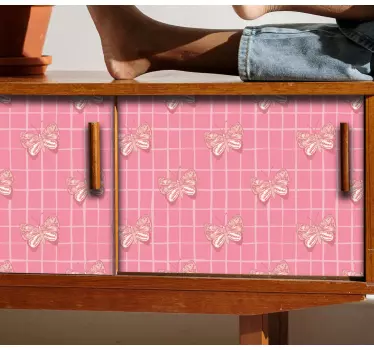 Folie kühlschrank mit pinkem schmetterlingsmuster - TenStickers