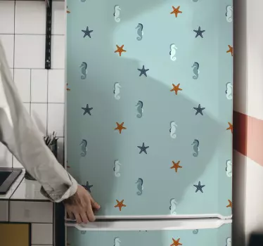 Folie kühlschrank mit seepferdchen und seesternen muster - TenStickers