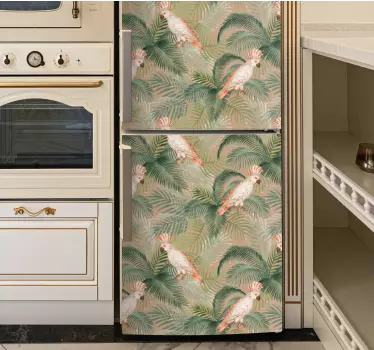 Folie kühlschrank mit tropischem papageienmotiv - TenStickers