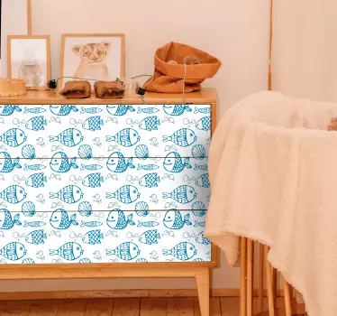 Folie kühlschrank mit verspielten fischmotiven - TenStickers