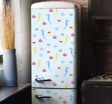 Folie kühlschrank mit verspielten seepferdchen-mustern - TenStickers