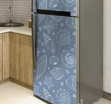 Folie Kühlschrank blaues muschelmuster - TenStickers