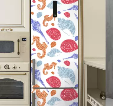 Folie kühlschrank seepferdchen und muscheln - TenStickers
