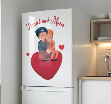 Folie Kühlschrank verliebtes paar mit euren namen - TenStickers