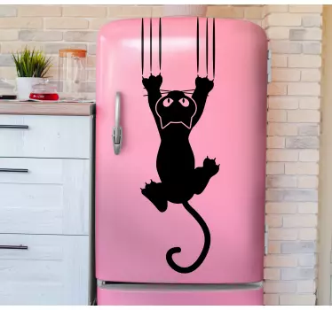 Folie kühlschrank verspielt kletternde katze - TenStickers
