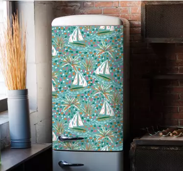 Folie kühlschrank yachten und palmen - TenStickers