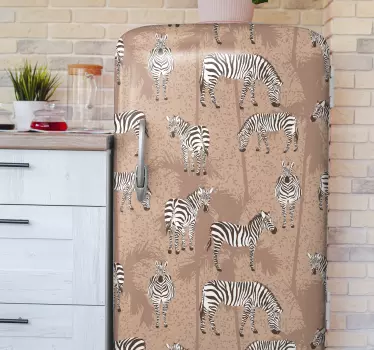 Folie kühlschrank zebras auf beige - TenStickers