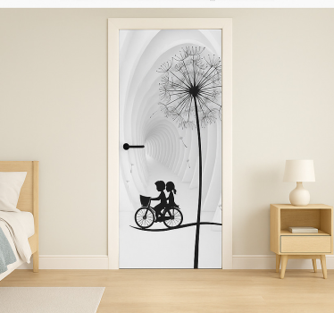Folie Tür 3d löwenzahn und fahrrad - TenStickers