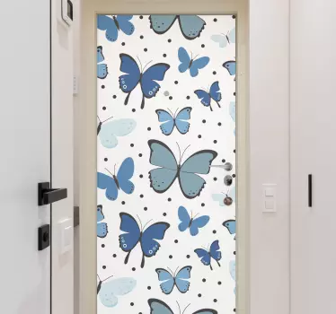 Folie Tür blaues schmetterlingsmuster - TenStickers