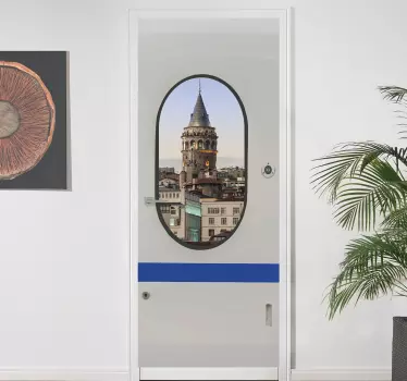 Folie Tür blick auf den galata-turm - TenStickers