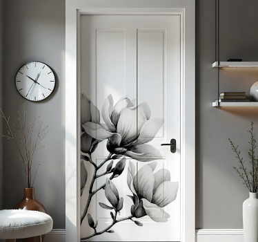 Folie Tür blumen schwarz und weiß - TenStickers