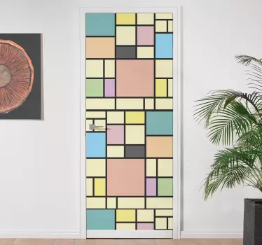 Folie Tür mondrian-blöcke-muster - TenStickers