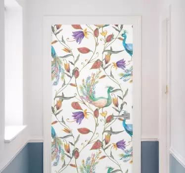 Folie Tür florales pfauenmotiv - TenStickers