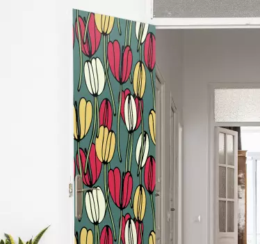 Folie tür mit buntem blumenmuster - TenStickers