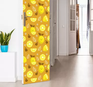 Folie tür mit fröhlichem zitronenmuster - TenStickers