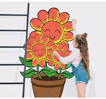 Folie tür mit fröhlichen blumen gesichtern - TenStickers
