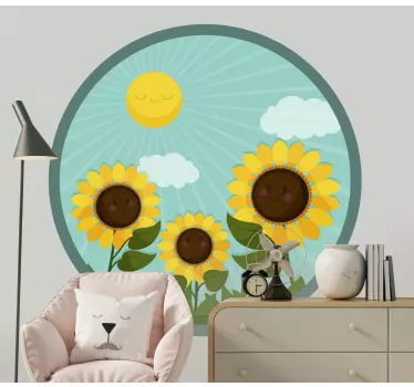 Folie tür mit lächelnden sonnenblumen design - TenStickers