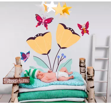 Folie tür mit niedlichen floralen schmetterlingen - TenStickers