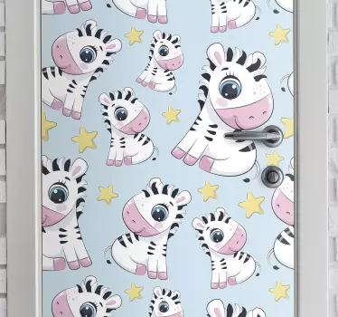 Folie tür mit niedlichen verspielten zebras - TenStickers