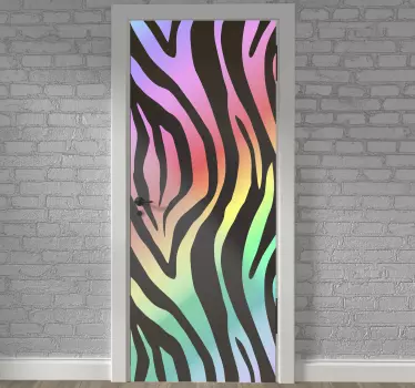 Folie tür mit regenbogen zebra muster - TenStickers