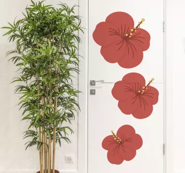 Folie tür mit roten hibiskusblüten - TenStickers