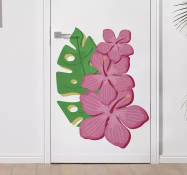 Folie tür mit tropischem orchideenarrangement - TenStickers