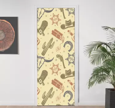 Folie tür mit western-themen-elementen - TenStickers