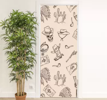 Folie tür mit westlichem themenkunstwerk - TenStickers