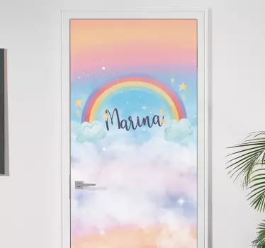Folie Tür regenbogen und wolken - TenStickers