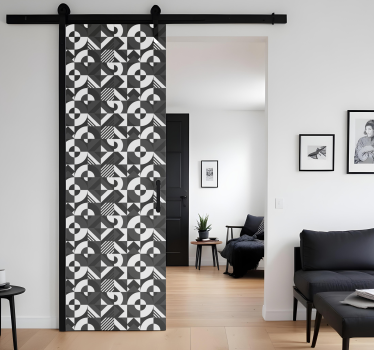 Folie Tür schwarz und weiß geometrisch - TenStickers