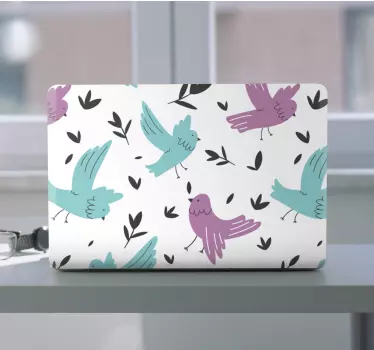 Laptop Aufkleber Vogel- und Blättermuster - TenStickers