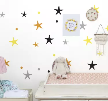 Gelbe und graue Sterne nordischer Stil Kinderzimmer Wandtattoo - TenStickers