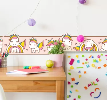 Glamour Einhörner und Regenbogen Bordüre selbstklebend - TenStickers