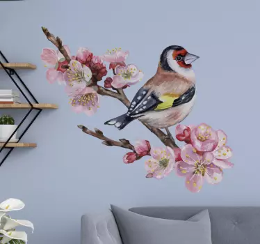 Große Blumen mit Vogel Wand Aufkleber - TenStickers