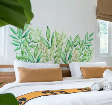 Grüne Blätter Kopfteil Wandtattoo Schlafzimmer - TenStickers