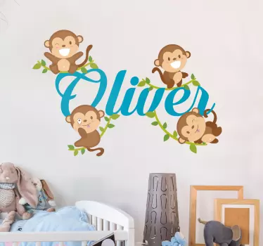 Wandtattoo Kinderzimmer vier lustige Affen - TenStickers