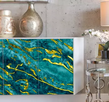 Klebefolie für Möbel Blauer und goldener marmoreffekt - TenStickers