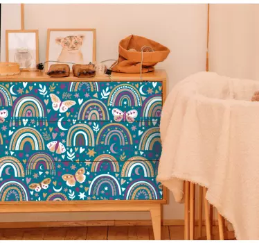 Klebefolie für Möbel Muster mit boho-regenbögen und schmetterling - TenStickers