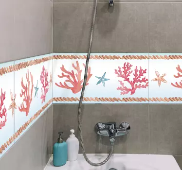 Wandtattoo maritim Badezimmer Bordüre Korallen - TenStickers