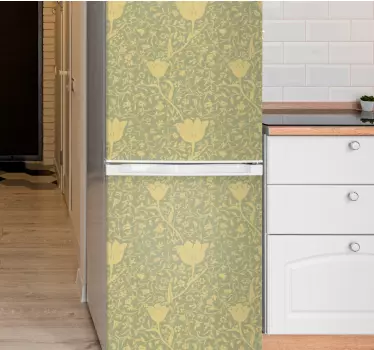 Kühlschrank Sticker Goldenes und grünes dezentes blumenmuster - TenStickers