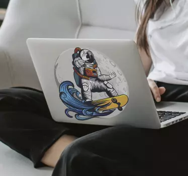 Laptop aufkleber astronaut welle surfen - TenStickers